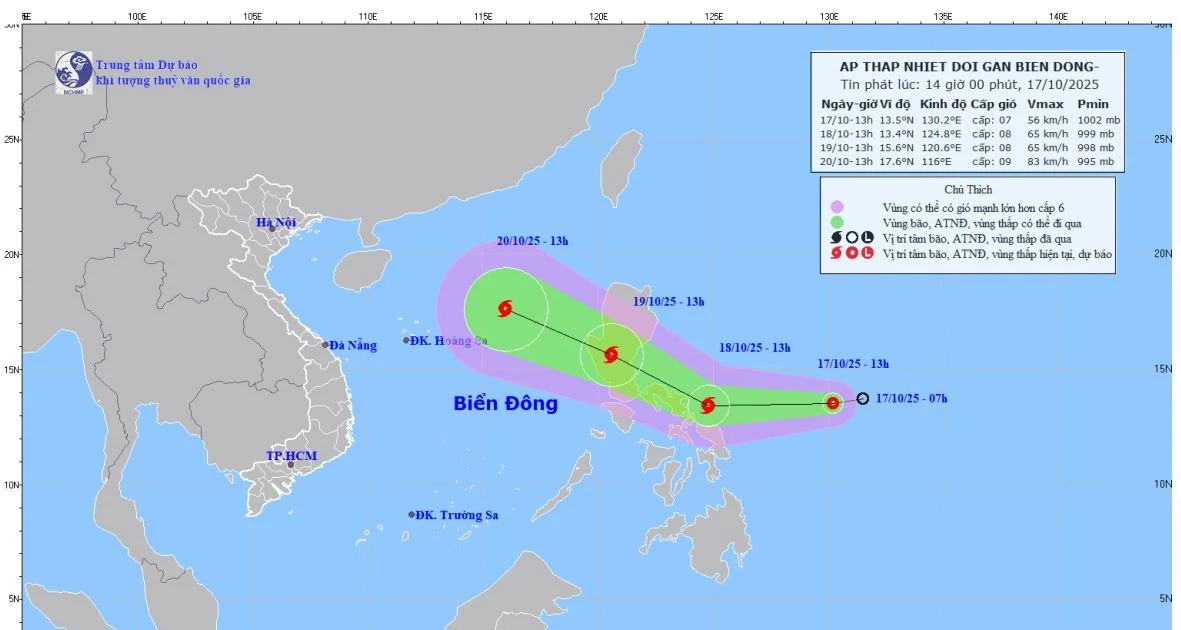 Xuất hiện áp thấp nhiệt đới sắp mạnh lên thành bão tiến vào Biển Đông