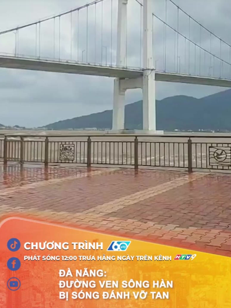Đà Nẵng - Đường ven sông Hàn bị sóng đánh vỡ tan