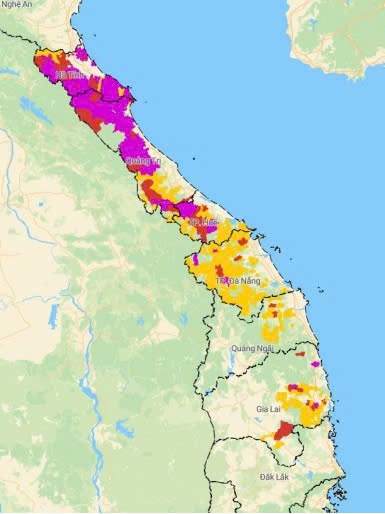 Cảnh báo lũ quét, sạt lở đất, sụt lún đất do mưa lũ hoặc dòng chảy trên khu vực các tỉnh/thành phố từ Hà Tĩnh đến Gia Lai