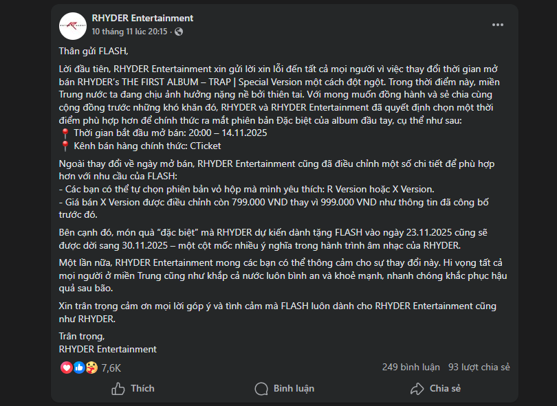 Fan RHYDER 'bức xúc' trước việc thay đổi lịch mở bán album đầu tay - Ảnh 2.