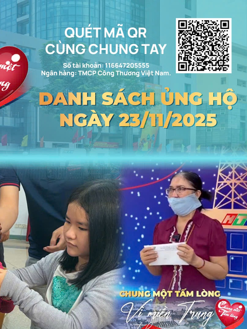 Danh sách khán giả ủng hộ quỹ “Chung một tấm lòng: Vì miền Trung thương yêu" từ ngày 22/11/2025 đến ngày 23/11/2025