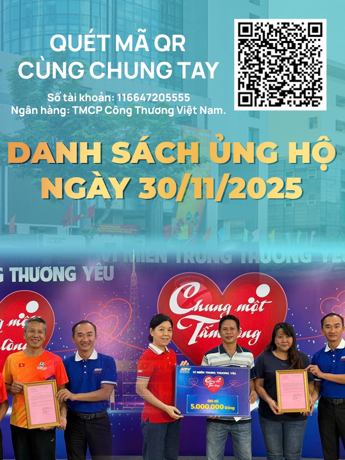 Danh sách khán giả ủng hộ Quỹ "Chung một tấm lòng: Vì miền Trung thương yêu" từ ngày 16 giờ ngày 29/11/2025 đến 16 giờ ngày 30/11/2025