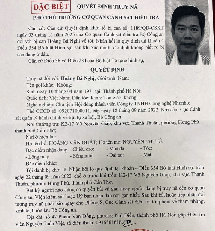 Bộ Công an truy nã đặc biệt Hoàng Bá Nghị , Chủ tịch Công ty NhoNho - Ảnh 1. Bộ Công an truy nã đặc biệt Hoàng Bá Nghị , Chủ tịch Công ty NhoNho - Ảnh 1.
