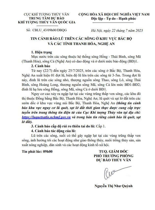 Tin cảnh báo lũ trên các sông ở khu vực Bắc Bộ và các tỉnh Thanh Hóa, Nghệ An - Ảnh 1.