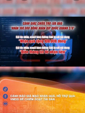 Cảnh giác giả mạo hỗ trợ nhận quà 2/9 qua VNEID để chiếm đoạt tài sản