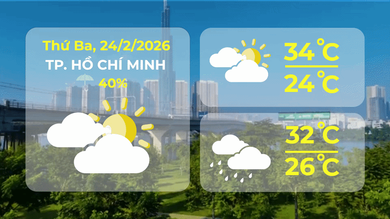 Thời tiết ngày 24/2/2026 | TP. Hồ Chí Minh có mây, đêm không mưa, ngày nắng. Gió nhẹ. - Ảnh 1.