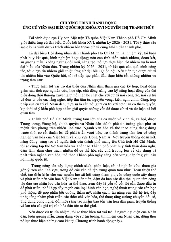 Chương trình hành động Ứng cử viên Đại biểu Quốc hội Khóa XVI Nguyễn Thị Thanh Thúy - Ảnh 2.