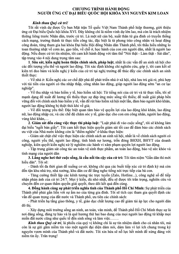 Chương trình hành động Ứng cử viên Đại biểu Quốc hội Khóa XVI Nguyễn Kim Loan - Ảnh 2.