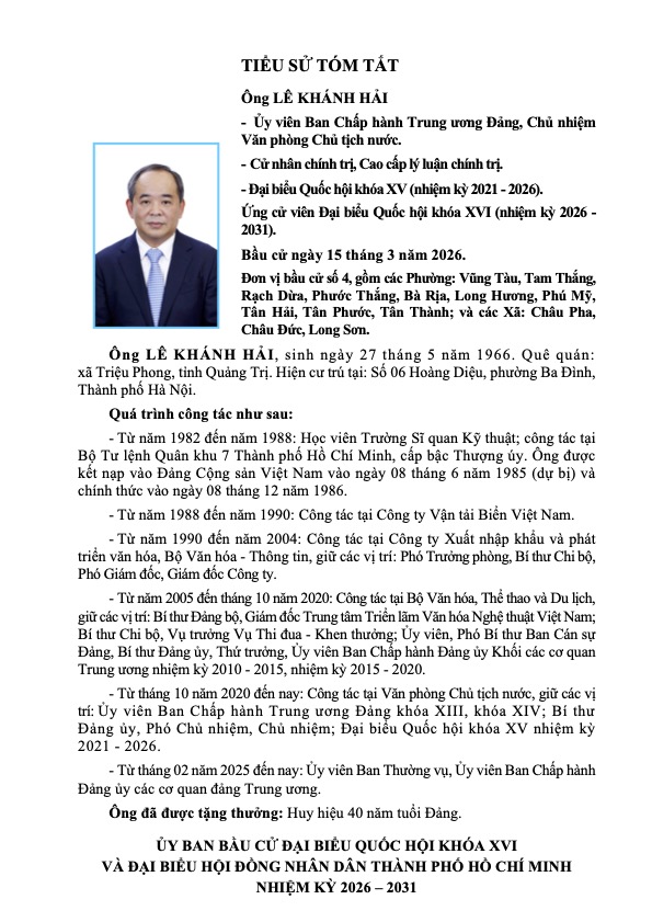 Tóm tắt tiểu sử ông Lê Khánh Hải ứng cử Đại biểu Quốc hội Khóa XVI - Ảnh 1.