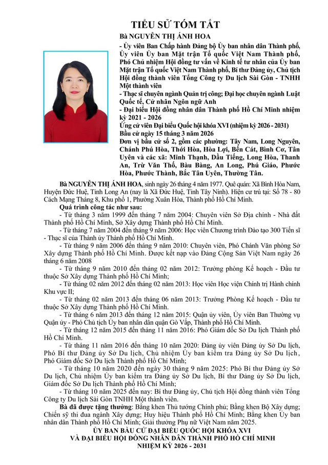 Chương trình hành động Ứng cử viên Đại biểu Quốc hội Khóa XVI Nguyễn Thị Ánh Hoa- Ảnh 1.