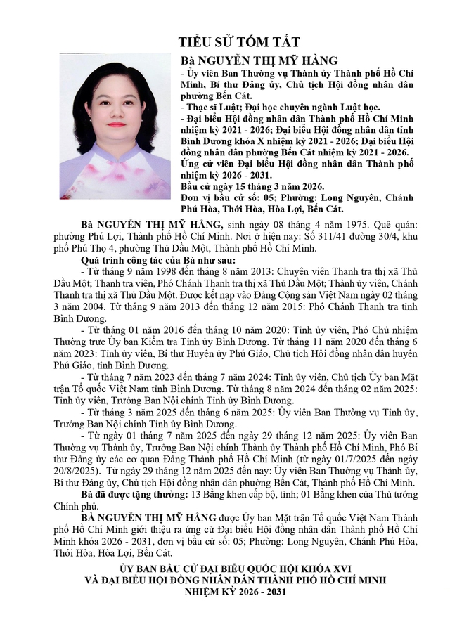 Chương trình hành động Ứng cử viên Đại biểu Hội đồng nhân dân TP. Hồ Chí Minh Khóa XI Nguyễn Thị Mỹ Hằng - Ảnh 1.