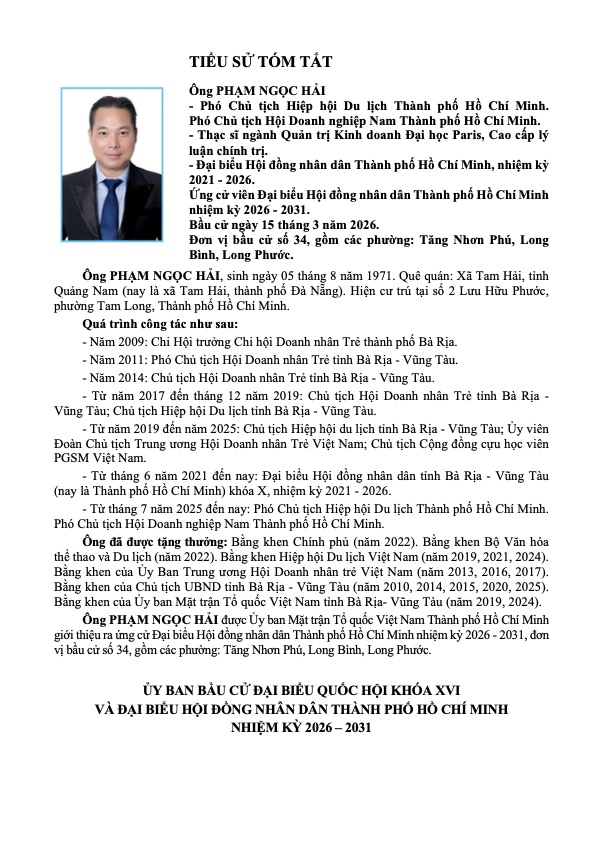 Tóm tắt tiểu sử ông Phạm Ngọc Hải ứng cử Hội đồng nhân dân TP. Hồ Chí Minh Khóa XI - Ảnh 1.