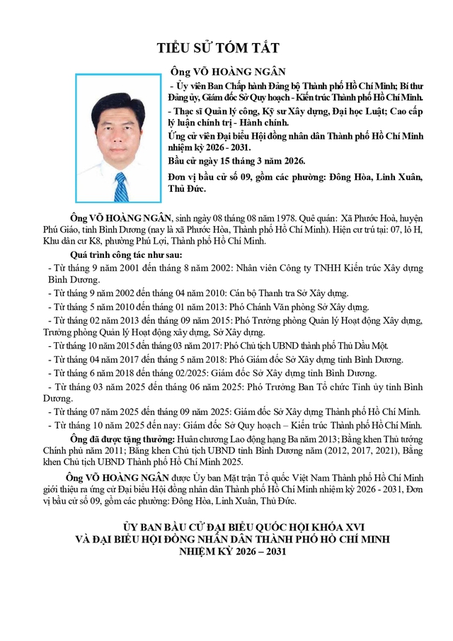 Chương trình hành động Ứng cử viên Đại biểu Hội đồng nhân dân TP. Hồ Chí Minh Khóa XI Võ Hoàng Ngân- Ảnh 1.