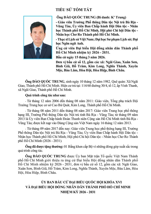 Chương trình hành động Ứng cử viên Đại biểu Hội đồng nhân dân TP. Hồ Chí Minh Khóa XI Đào Quốc Trung - Ảnh 1.