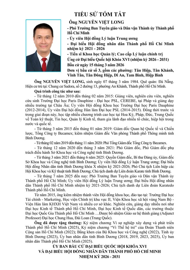 Chương trình hành động Ứng cử viên Đại biểu Quốc hội Khóa XVI Nguyễn Việt Long - Ảnh 1.