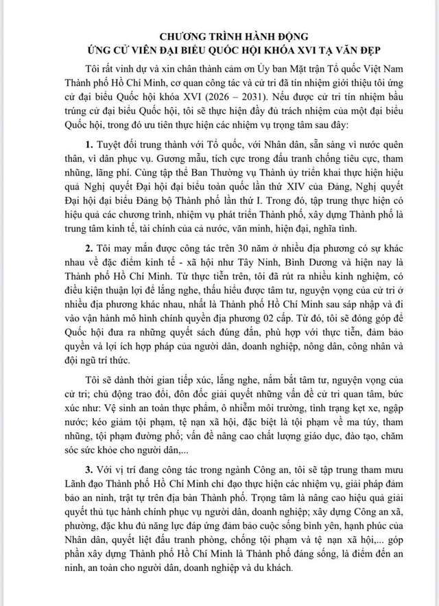 Chương trình hành động Ứng cử viên Đại biểu Quốc hội Khóa XVI Tạ Văn Đẹp - Ảnh 2.