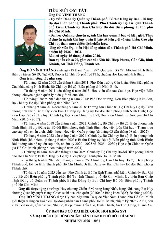 Ông Đỗ Vĩnh Thăng trúng cử Đại biểu Hội đồng nhân dân TP. Hồ Chí Minh Khóa XI nhiệm kỳ 2026 - 2031 - Ảnh 1.