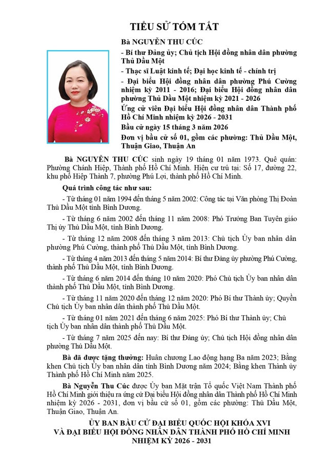 Bà Nguyễn Thu Cúc trúng cử Đại biểu Hội đồng nhân dân TP. Hồ Chí Minh Khóa XI nhiệm kỳ 2026 - 2031 - Ảnh 1.
