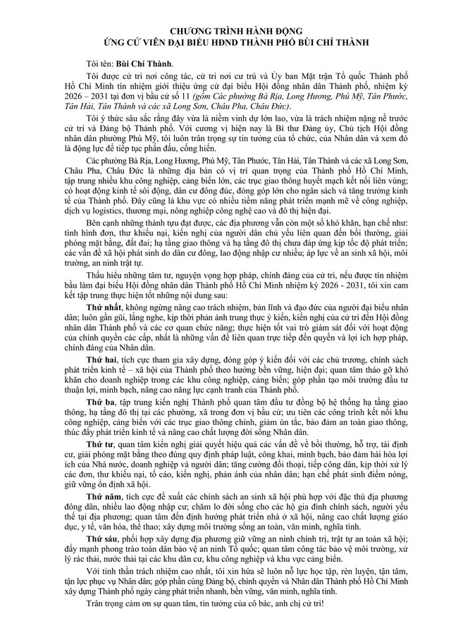 Ông Bùi Chí Thành trúng cử Đại biểu Hội đồng nhân dân TP. Hồ Chí Minh Khóa XI nhiệm kỳ 2026 - 2031 - Ảnh 2.