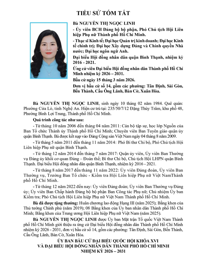 Bà Nguyễn Thị Ngọc Linh trúng cử Đại biểu Hội đồng nhân dân TP. Hồ Chí Minh Khóa XI nhiệm kỳ 2026 - 2031 - Ảnh 1.