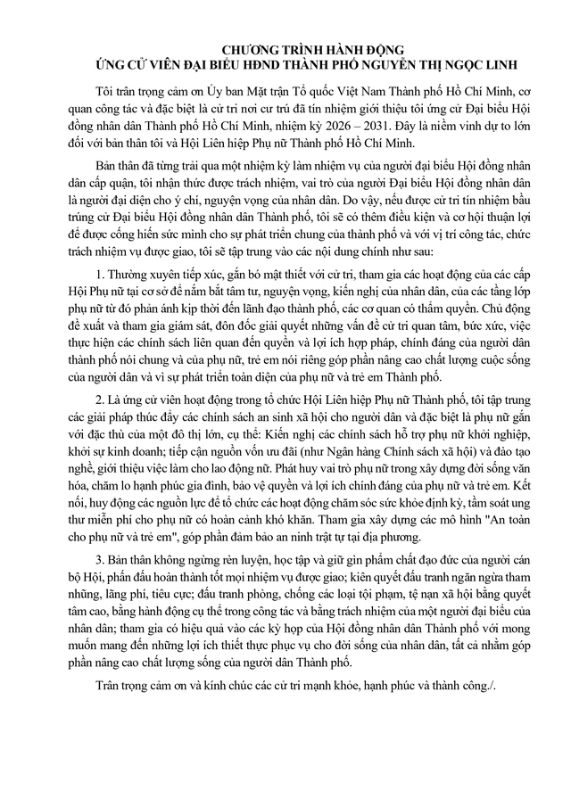 Bà Nguyễn Thị Ngọc Linh trúng cử Đại biểu Hội đồng nhân dân TP. Hồ Chí Minh Khóa XI nhiệm kỳ 2026 - 2031 - Ảnh 2.