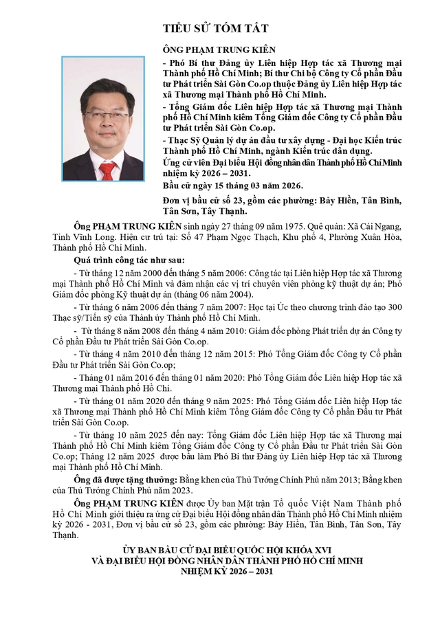 Ông Phạm Trung Kiên trúng cử Đại biểu Hội đồng nhân dân TP. Hồ Chí Minh Khóa XI nhiệm kỳ 2026 - 2031  - Ảnh 1.