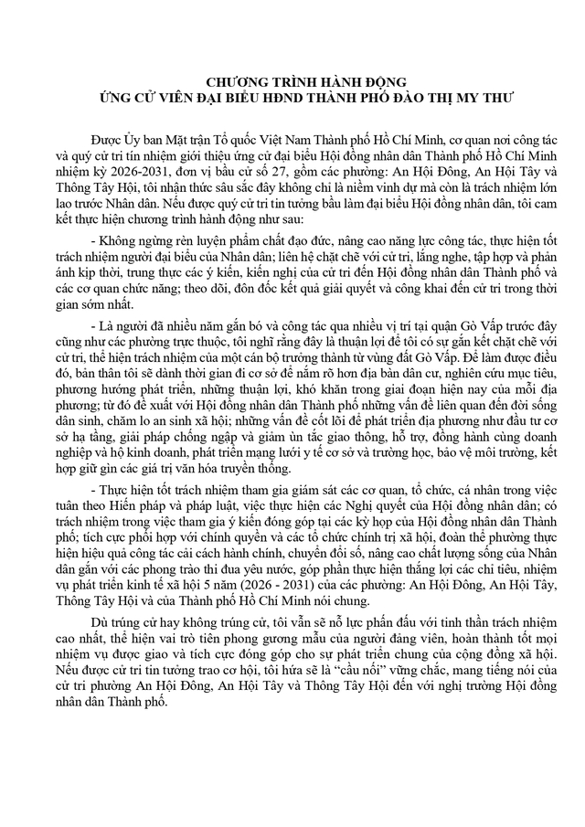 Bà Đào Thị My Thư trúng cử Đại biểu Hội đồng nhân dân TP. Hồ Chí Minh Khóa XI nhiệm kỳ 2026 - 2031 - Ảnh 3.