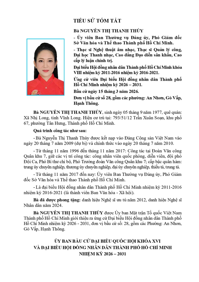 Bà Nguyễn Thị Thanh Thúy trúng cử Đại biểu Hội đồng nhân dân TP.HCM Khóa XI nhiệm kỳ 2026 - 2031 - Ảnh 1.