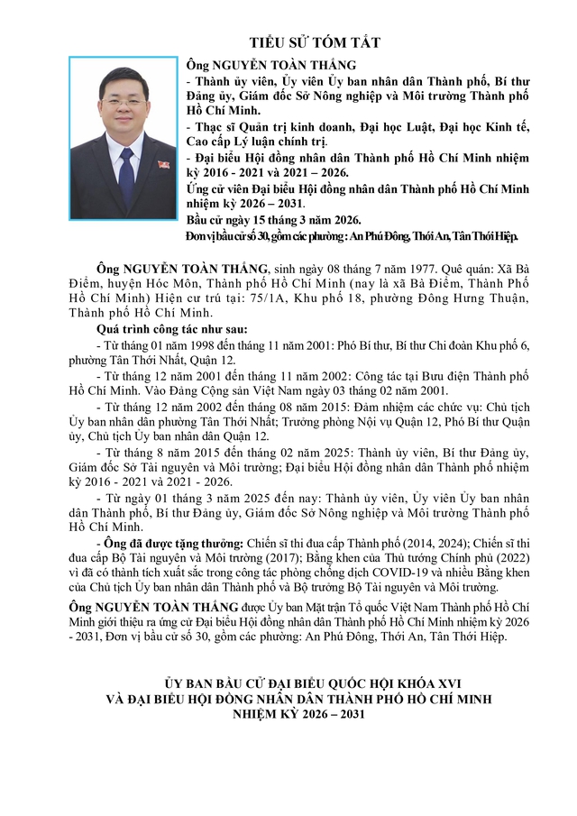 Ông Nguyễn Toàn Thắng trúng cử Đại biểu Hội đồng nhân dân TP. Hồ Chí Minh Khóa XI nhiệm kỳ 2026 - 2031 - Ảnh 1.