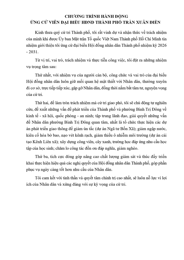 Ông Trần Xuân Điền trúng cử Đại biểu Hội đồng nhân dân TP. Hồ Chí Minh Khóa XI nhiệm kỳ 2026 - 2031 - Ảnh 2.