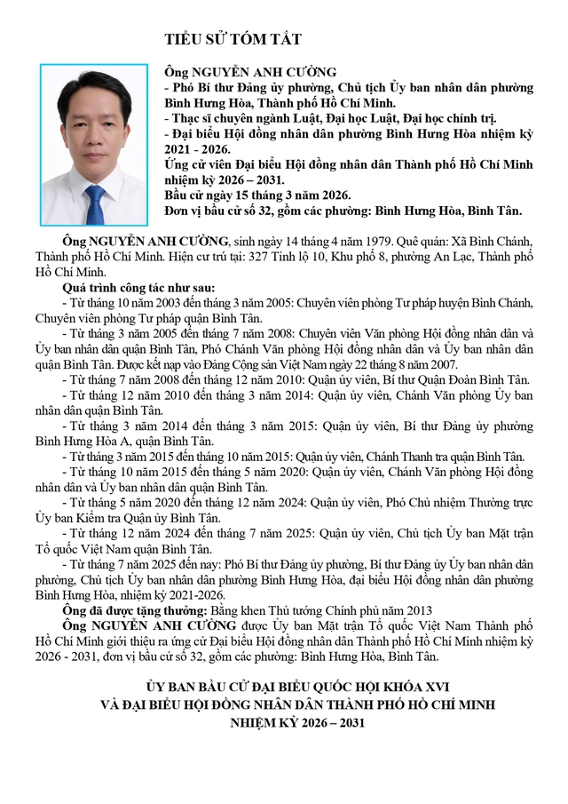Ông Nguyễn Anh Cường trúng cử Đại biểu Hội đồng nhân dân TP. Hồ Chí Minh Khóa XI nhiệm kỳ 2026 - 2031 - Ảnh 1.
