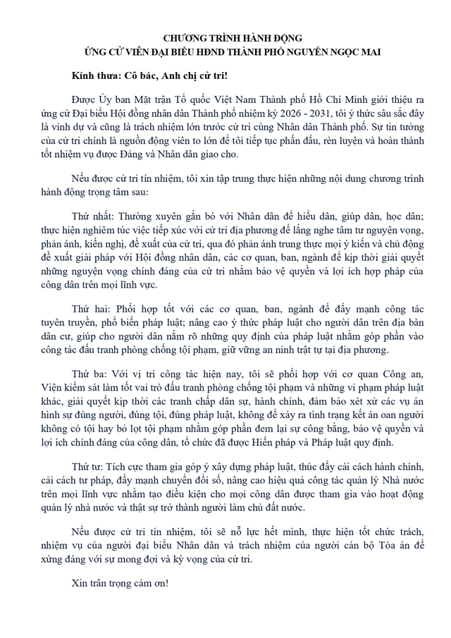 Bà Nguyễn Ngọc Mai trúng cử Đại biểu Hội đồng nhân dân TP. Hồ Chí Minh Khóa XI nhiệm kỳ 2026 - 2031 - Ảnh 2.