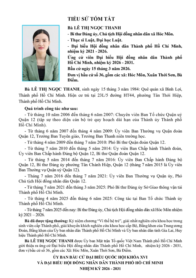 Bà Lê Thị Ngọc Thanh trúng cử Đại biểu Hội đồng nhân dân TP.HCM Khóa XI nhiệm kỳ 2026 - 2031 - Ảnh 2.