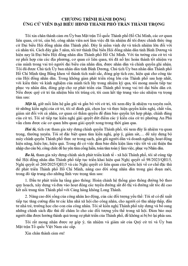 Ông Trần Thanh Trọng trúng cử Đại biểu Hội đồng nhân dân TP. Hồ Chí Minh Khóa XI nhiệm kỳ 2026 - 2031 - Ảnh 2.
