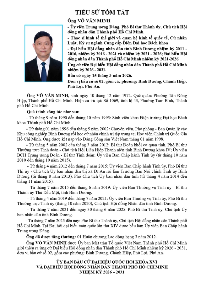 Ông Võ Văn Minh trúng cử Đại biểu Hội đồng nhân dân TP. Hồ Chí Minh Khóa XI nhiệm kỳ 2026 - 2031 - Ảnh 1.