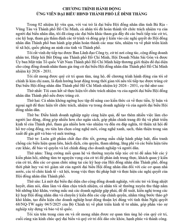 Ông Lê Đình Thắng trúng cử Đại biểu Hội đồng nhân dân TP. Hồ Chí Minh Khóa XI nhiệm kỳ 2026 - 2031 - Ảnh 2.