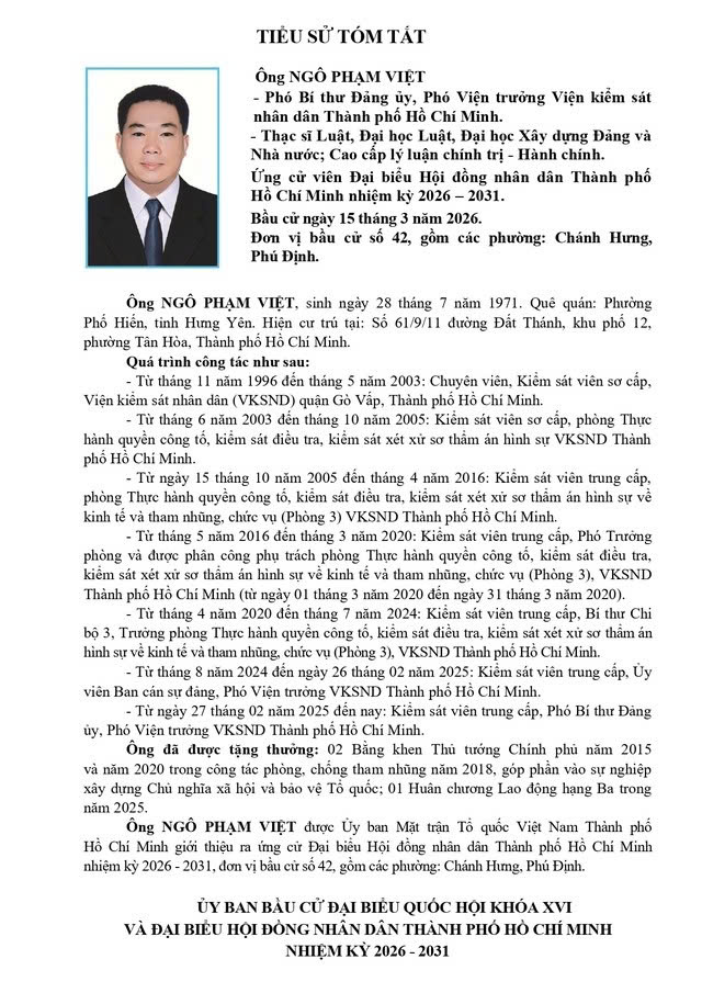 Ông Ngô Phạm Việt ứng cử Đại biểu Hội đồng nhân dân TP. Hồ Chí Minh Khóa XI  - Ảnh 1.