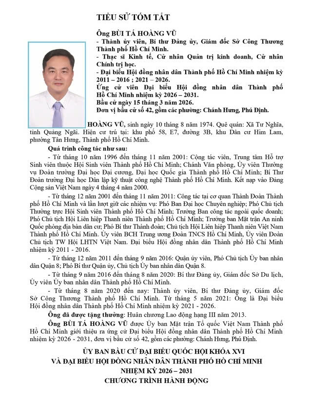 Ông Bùi Tá Hoàng Vũ trúng cử Đại biểu Hội đồng nhân dân TP. Hồ Chí Minh Khóa XI nhiệm kỳ 2026 - 2031 - Ảnh 1.