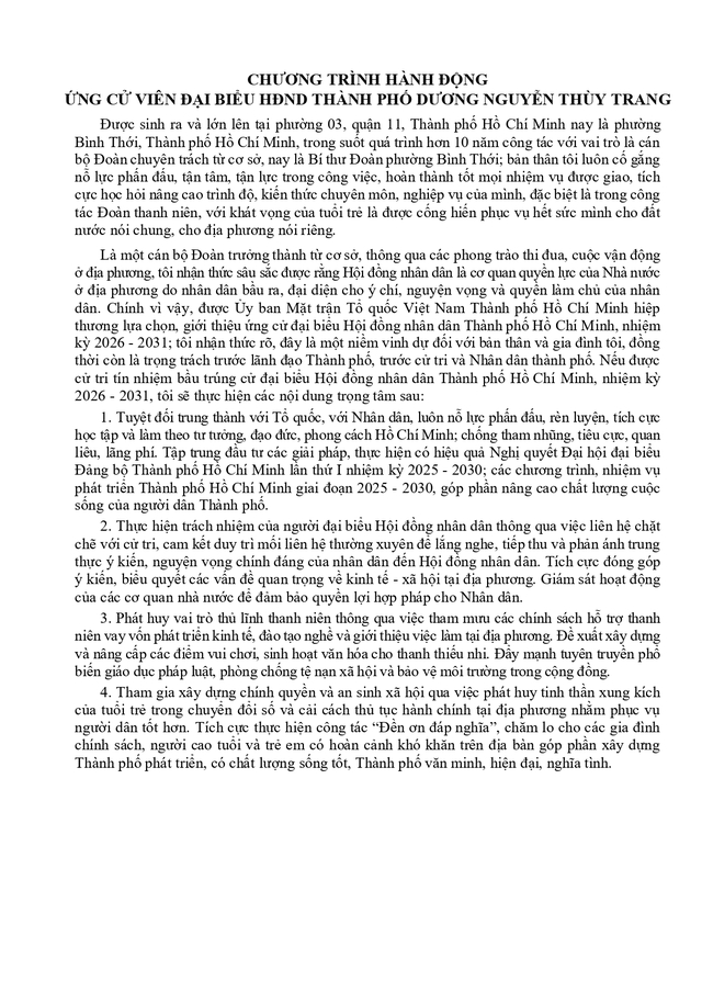 Chương trình hành động Ứng cử viên Đại biểu Quốc hội Khóa XVI Dương Nguyễn Thùy Trang - Ảnh 2.