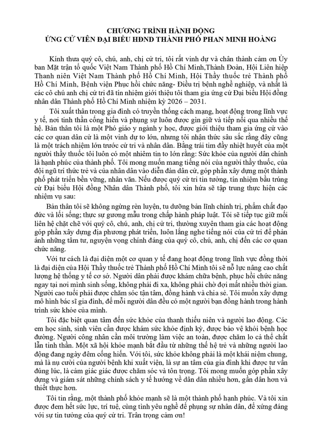 Chương trình hành động Ứng cử viên Đại biểu Hội đồng nhân dân TP. Hồ Chí Minh Khóa XI Phan Minh Hoàng - Ảnh 2.