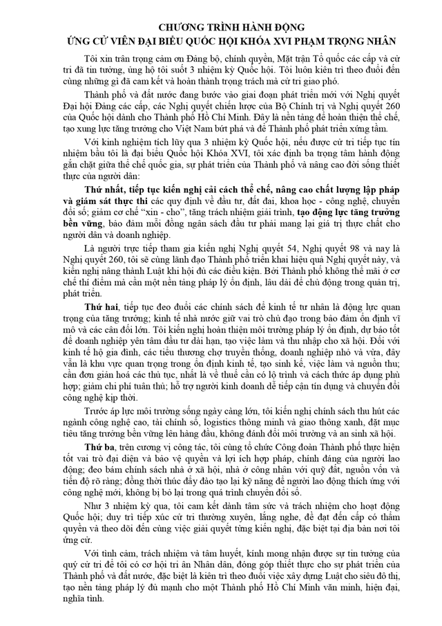 Chương trình hành động Ứng cử viên Đại biểu Quốc hội Khóa XVI Phạm Trọng Nhân- Ảnh 2.