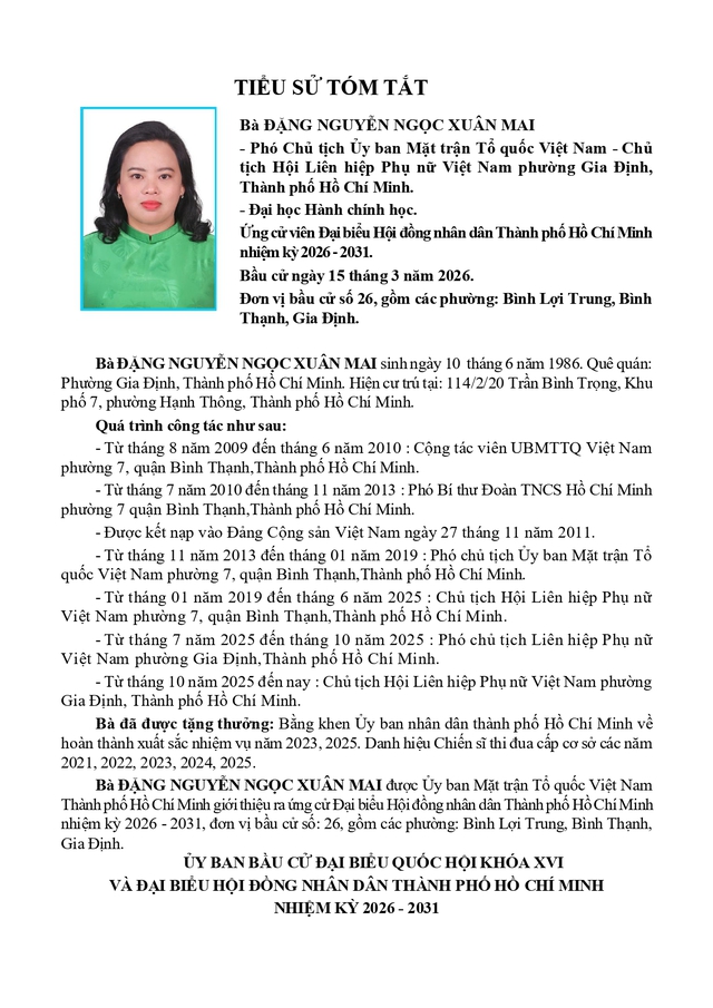 Chương trình hành động Ứng cử viên Đại biểu Hội đồng nhân dân TP. Hồ Chí Minh Khóa XI Đặng Nguyễn Ngọc Xuân Mai - Ảnh 1.