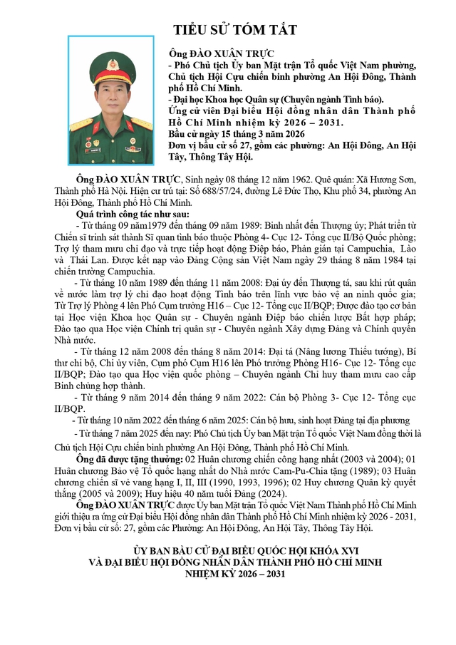 Chương trình hành động Ứng cử viên Đại biểu Hội đồng nhân dân TP. Hồ Chí Minh Khóa XI Đào Xuân Trực - Ảnh 1.