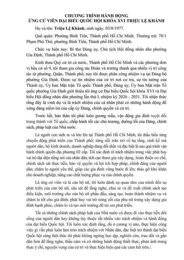 Chương trình hành động Ứng cử viên Đại biểu Quốc hội Khóa XVI Triệu Lệ Khánh - Ảnh 3.