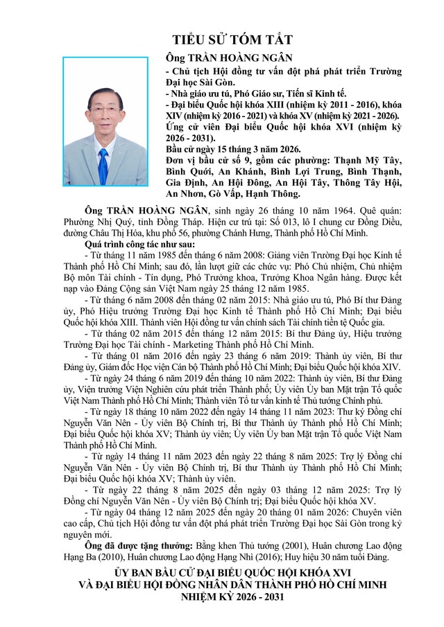 Chương trình hành động Ứng cử viên Đại biểu Quốc hội Khóa XVI Trần Hoàng Ngân - Ảnh 1.