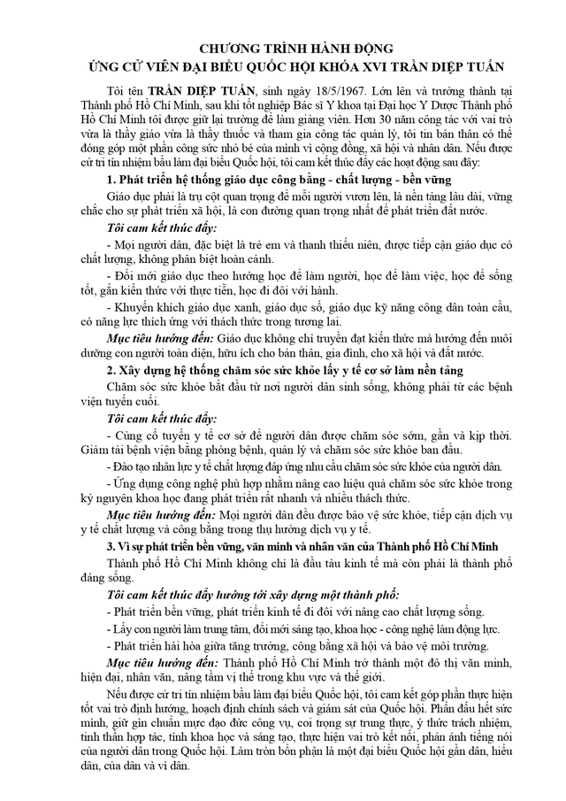 Chương trình hành động Ứng cử viên Đại biểu Quốc hội Khóa XVI Trần Diệp Tuấn  - Ảnh 3.
