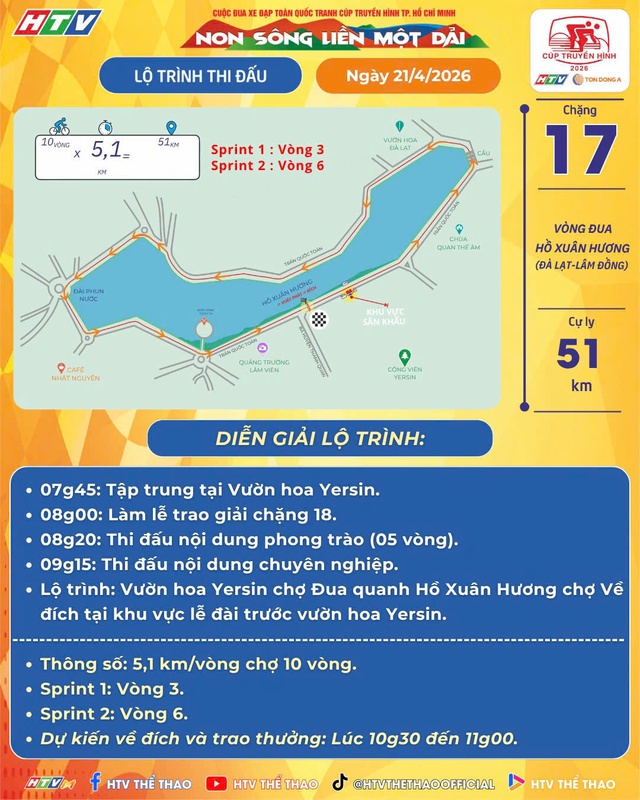 🔴Link xem trực tiếp Cúp Truyền hình 2026 | Chặng 17: Hồ Xuân Hương (Lâm Đồng) 51km (21/4) - Ảnh 1.