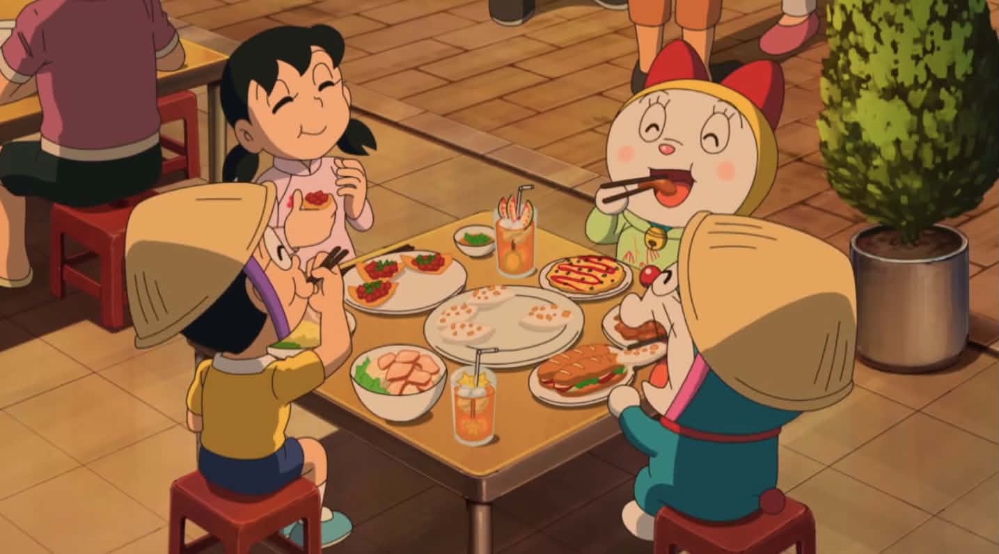 Doraemon, Nobita du lịch Việt Nam, thích thú ăn bánh mì, cơm tấm- Ảnh 2.