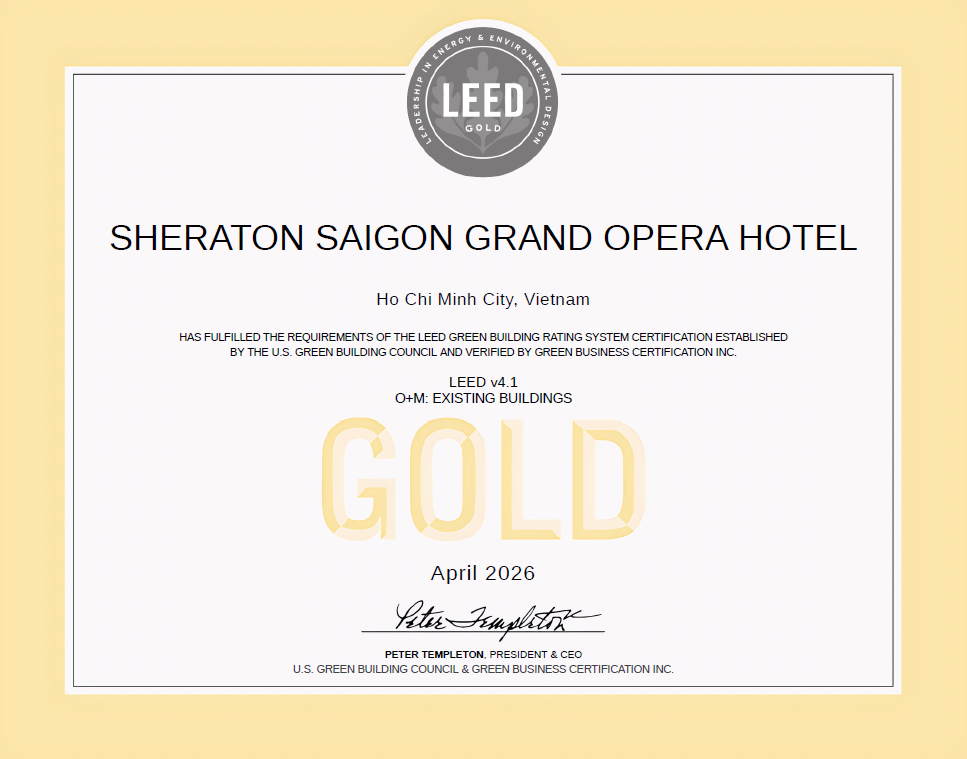Sheraton Saigon trở thành khách sạn Marriott đầu tiên tại Việt Nam đạt chứng chỉ LEED Gold - Ảnh 1.