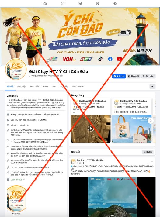 Cảnh báo fanpage giả mạo Giải chạy Ý chí Côn Đảo của HTV - Ảnh 1.